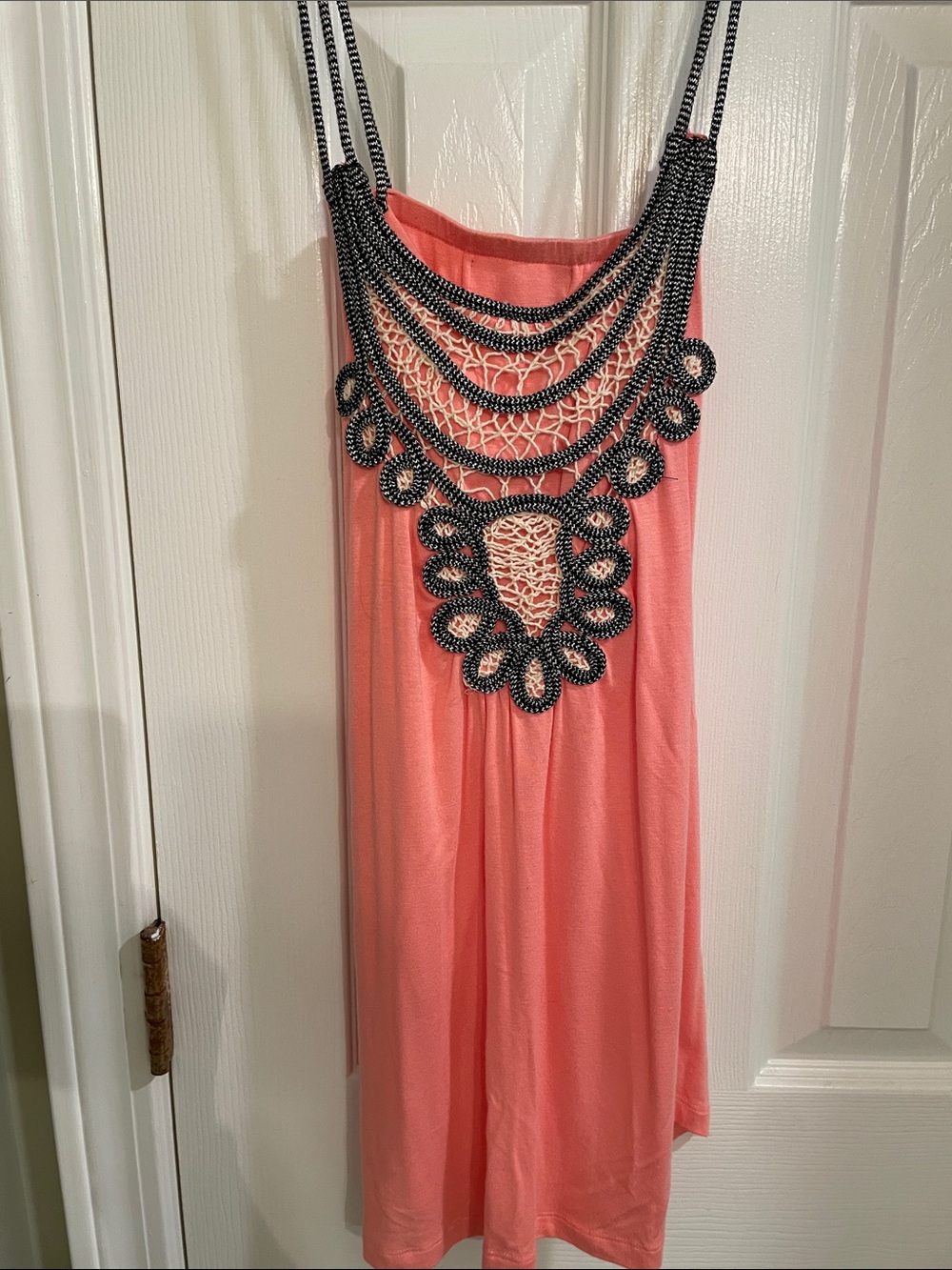 Kenar Coral Pink Crochet-Accent Mini Dress